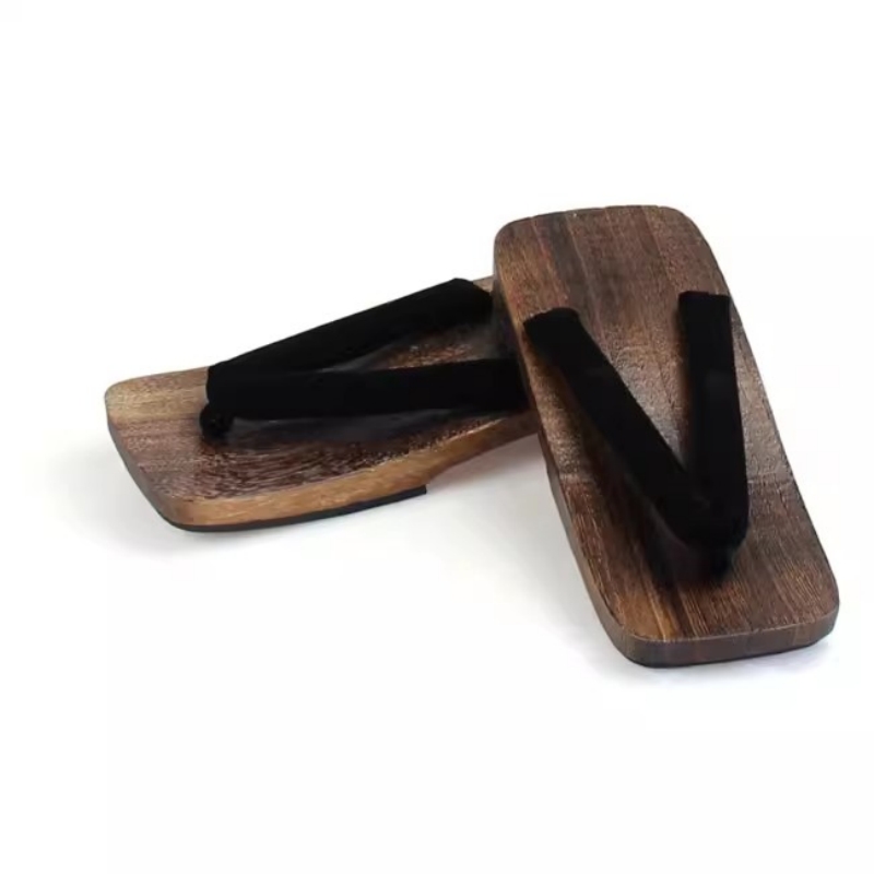 Geta Wooden Sandal - รองเท้าแตะผู้ชายสีดำแบบคอสเพลย์ รองเท้าไม้สำหรับฤดูร้อน ส้นแบน รองเท้าฟลิปฟลอป รองเท้าแตะชายหาด รองเท้าเกตะญี่ปุ่นแบบคลาสสิก
